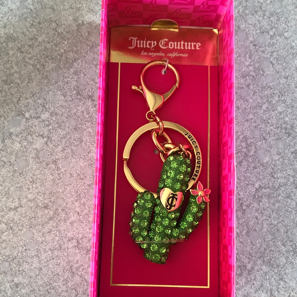 Juicy Couture Gold Tone & Green 3D Juicy Cactus Bag Charm Crystal Accents NIB